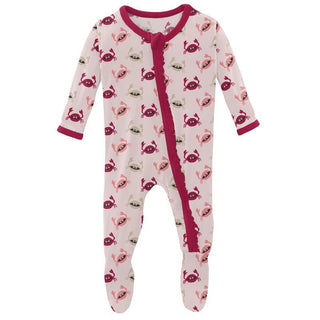 Girl's Print Bamboo Muffin Ruffle Footie with Zipper - Macaroon Crabs Baby & Toddler Sleepwear