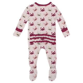 Girl's Print Bamboo Muffin Ruffle Footie with Zipper - Macaroon Crabs Baby & Toddler Sleepwear