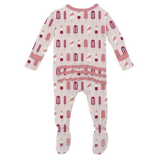 Girl's Print Bamboo Muffin Ruffle Footie with Zipper - Macaroon Popsicles Baby & Toddler Sleepwear