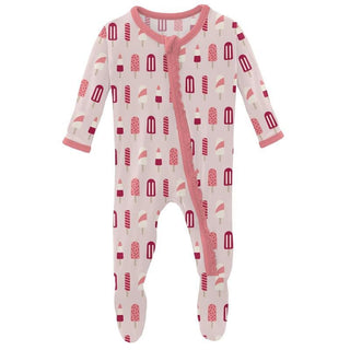 Girl's Print Bamboo Muffin Ruffle Footie with Zipper - Macaroon Popsicles Baby & Toddler Sleepwear