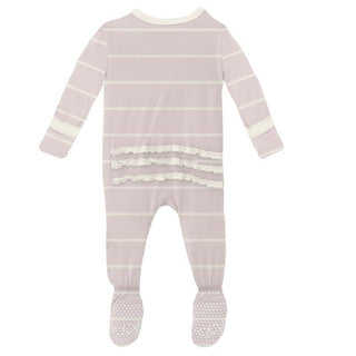 Girl's Print Bamboo Muffin Ruffle Footie with Zipper - Macaroon Road Trip Stripe KicKee Pants