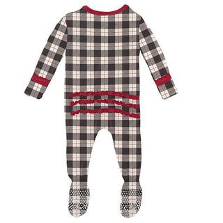 Girl's Print Bamboo Muffin Ruffle Footie with Zipper - Midnight Holiday Plaid Baby & Toddler Sleepwear