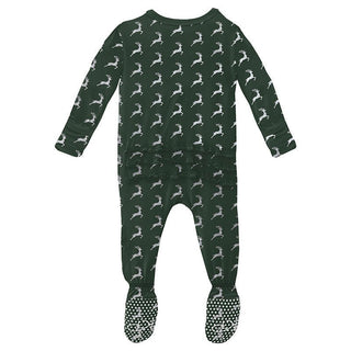 Girl's Print Bamboo Muffin Ruffle Footie with Zipper - Mountain View Reindeer Baby & Toddler Sleepwear