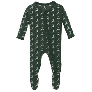 Girl's Print Bamboo Muffin Ruffle Footie with Zipper - Mountain View Reindeer Baby & Toddler Sleepwear