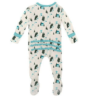 Girl's Print Bamboo Muffin Ruffle Footie with Zipper - Natural Chairlift Baby & Toddler Sleepwear