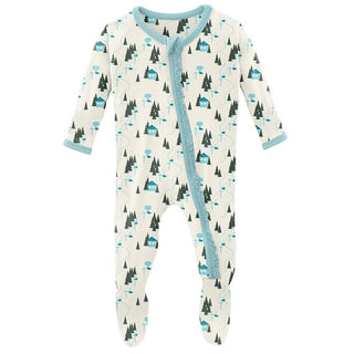 KicKee Pants Girls Print Muffin Ruffle Footie with Zipper - Natural Chairlift