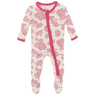 Girl's Print Bamboo Muffin Ruffle Footie with Zipper - Natural Coral (15ANV) KicKee Pants