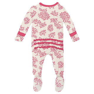 Girl's Print Bamboo Muffin Ruffle Footie with Zipper - Natural Coral (15ANV) Baby & Toddler Sleepwear