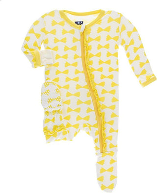 Girl's Print Bamboo Muffin Ruffle Footie with Zipper - Natural Farfalle Baby & Toddler Sleepwear