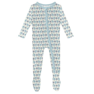 Girl's Print Bamboo Muffin Ruffle Footie with Zipper - Natural Hydrangea Baby & Toddler Sleepwear