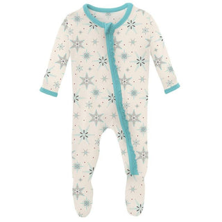 Girl's Print Bamboo Muffin Ruffle Footie with Zipper - Natural Snowflakes (WCA22) Baby & Toddler Sleepwear