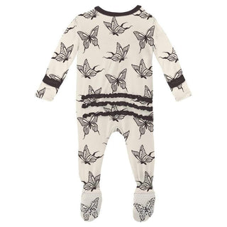 Girl's Print Bamboo Muffin Ruffle Footie with Zipper - Natural Swallowtail Baby & Toddler Sleepwear