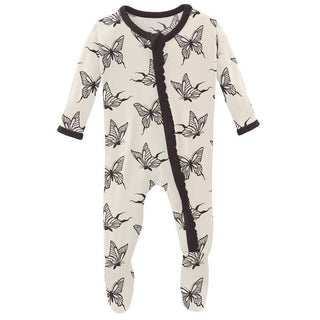 Girl's Print Bamboo Muffin Ruffle Footie with Zipper - Natural Swallowtail Baby & Toddler Sleepwear