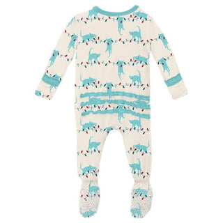 Girl's Print Bamboo Muffin Ruffle Footie with Zipper - Natural Tangled Kittens (WCA22) KicKee Pants