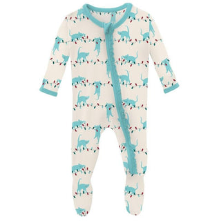 Girl's Print Bamboo Muffin Ruffle Footie with Zipper - Natural Tangled Kittens (WCA22) KicKee Pants