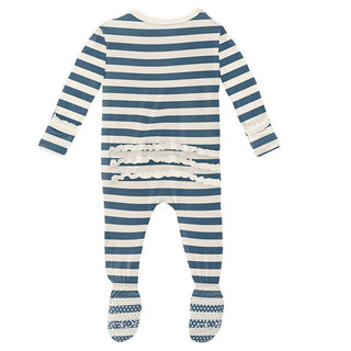 Girl's Print Bamboo Muffin Ruffle Footie with Zipper - Nautical Stripe KicKee Pants