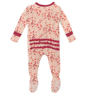 Girl's Print Bamboo Muffin Ruffle Footie with Zipper - Peach Blossom Music Class Baby & Toddler Sleepwear