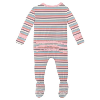 Girl's Print Bamboo Muffin Ruffle Footie with Zipper - Spring Bloom Stripe Baby & Toddler Sleepwear