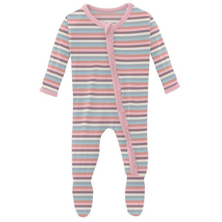 Girl's Print Bamboo Muffin Ruffle Footie with Zipper - Spring Bloom Stripe Baby & Toddler Sleepwear