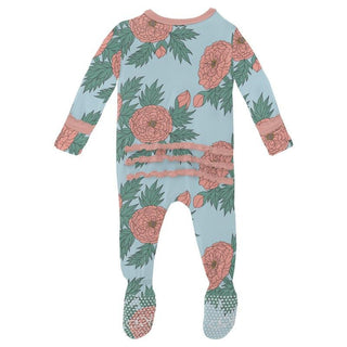 Girl's Print Bamboo Muffin Ruffle Footie with Zipper - Spring Sky Floral Baby & Toddler Sleepwear