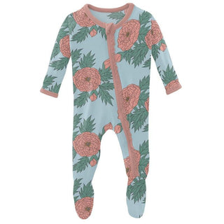 Girl's Print Bamboo Muffin Ruffle Footie with Zipper - Spring Sky Floral Baby & Toddler Sleepwear