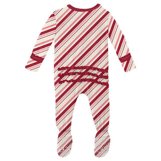 Girl's Print Bamboo Muffin Ruffle Footie with Zipper - Strawberry Candy Cane Stripe Baby & Toddler Sleepwear