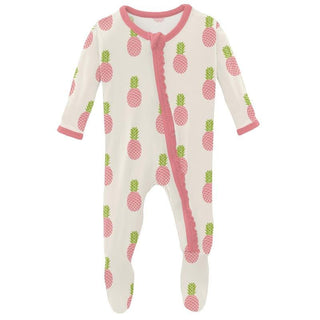 Girl's Print Bamboo Muffin Ruffle Footie with Zipper - Strawberry Pineapples KicKee Pants