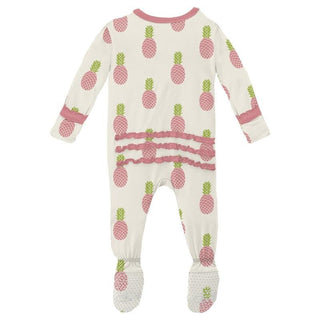 Girl's Print Bamboo Muffin Ruffle Footie with Zipper - Strawberry Pineapples KicKee Pants