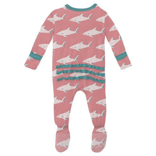 Girl's Print Bamboo Muffin Ruffle Footie with Zipper - Strawberry Sharky Baby & Toddler Sleepwear