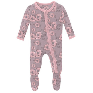 Girl's Print Bamboo Muffin Ruffle Footie with Zipper - Sweet Pea Poppies (15ANV) Baby & Toddler Sleepwear