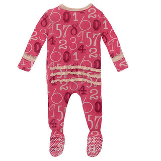 Girl's Print Bamboo Muffin Ruffle Footie with Zipper - Taffy Math KicKee Pants