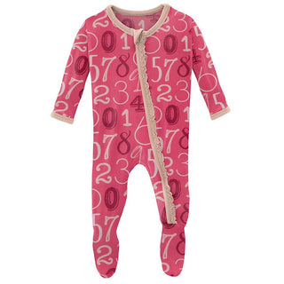 Girl's Print Bamboo Muffin Ruffle Footie with Zipper - Taffy Math KicKee Pants