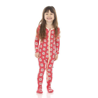 Girl's Print Bamboo Muffin Ruffle Footie with Zipper - Taffy Wise Owls Baby & Toddler Sleepwear