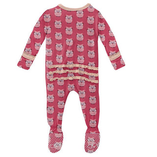 KicKee Pants Girls Print Muffin Ruffle Footie with Zipper - Taffy Wise Owls