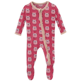 Girl's Print Bamboo Muffin Ruffle Footie with Zipper - Taffy Wise Owls Baby & Toddler Sleepwear