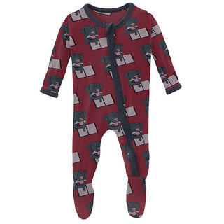 Girl's Print Bamboo Muffin Ruffle Footie with Zipper - Wild Strawberry Dog Ate My Homework Baby & Toddler Sleepwear