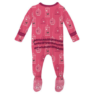 Girl's Print Bamboo Muffin Ruffle Footie with Zipper - Winter Rose Birdcage (15ANV) Baby & Toddler Sleepwear