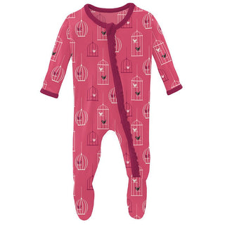 Girl's Print Bamboo Muffin Ruffle Footie with Zipper - Winter Rose Birdcage (15ANV) Baby & Toddler Sleepwear