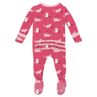 Girl's Print Bamboo Muffin Ruffle Footie with Zipper - Winter Rose Kitty (15ANV) Baby & Toddler Sleepwear