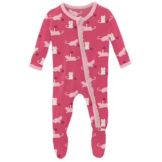 Girl's Print Bamboo Muffin Ruffle Footie with Zipper - Winter Rose Kitty (15ANV) Baby & Toddler Sleepwear