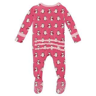 Girl's Print Bamboo Muffin Ruffle Footie with Zipper - Winter Rose Penguins (WCA22) Baby & Toddler Sleepwear