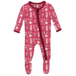 Girl's Print Bamboo Muffin Ruffle Footie with Zipper - Winter Rose Presents (WCA22) Baby & Toddler Sleepwear