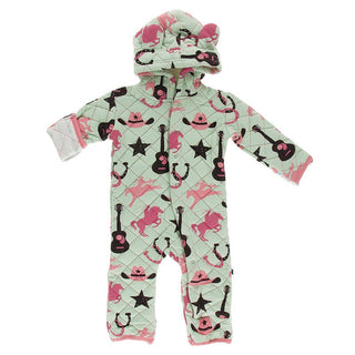 Girl's Print Quilted Hoodie Coverall with Sherpa-Lined Hood - Pistachio Cowboy & Pistachio Southwest Baby & Toddler Sleepwear