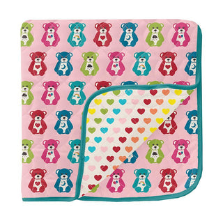 Girl's Print Bamboo Quilted Toddler Blanket - Lotus Happy Teddy & Rainbow Hearts Swaddling & Receiving Blankets