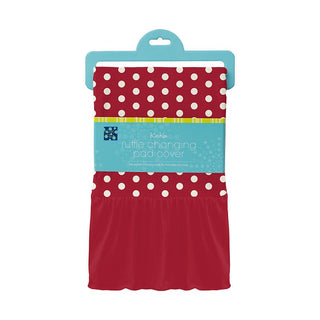 Girl's Print Bamboo Ruffle Changing Pad Cover, Candy Apple Polka Dots - One Size Diapering