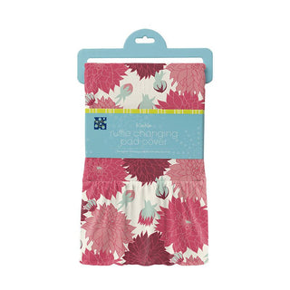 Girl's Print Bamboo Ruffle Changing Pad Cover, Natural Dahlias - One Size KicKee Pants