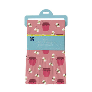 Girl's Print Bamboo Ruffle Changing Pad Cover, Strawberry Bees & Jam - One Size Diapering