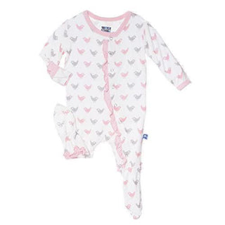 Girl's Print Bamboo Ruffle Footie with Snaps - Lotus Blackbird Baby & Toddler Sleepwear