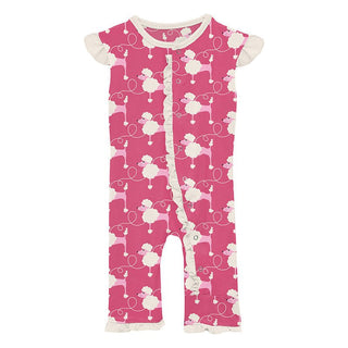 KicKee Pants Girl's Print Ruffle Tank Romper - Flamingo Poodles