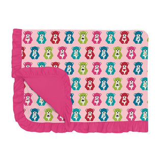 Girl's Print Bamboo Ruffle Toddler Blanket - Lotus Happy Teddy KicKee Pants